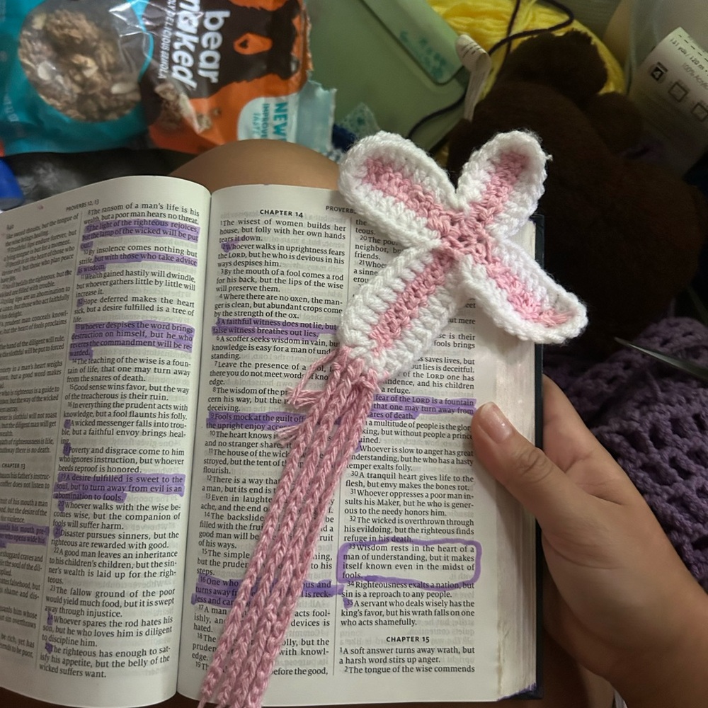 Pink and White Crochet Cross Bookmark